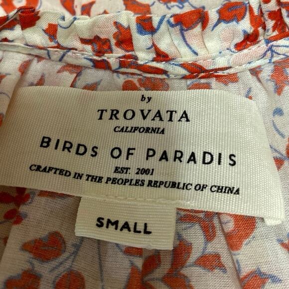 Birds of Paradis Multicolor Floral Short Puff Sleeve Button Up Shirt Blouse S - Picture 3 of 4